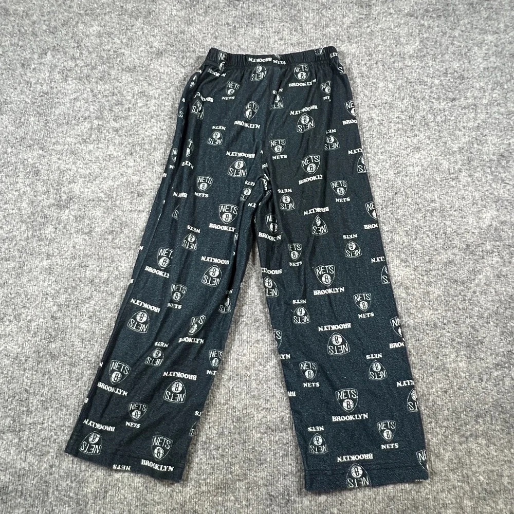 NBA Pajama Pants Boys Small Black Green Brooklyn Nets UNK All Over Print Pull On